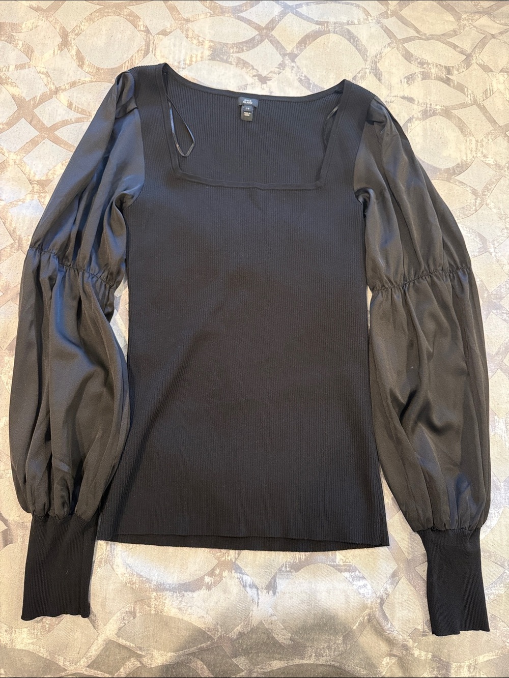 River Island Black Square-Neck Puff Sleeve Top